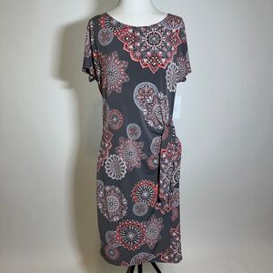 NWT Robbie Bee Gray Coral Floral Circles Faux Wrap Dress Womens Size Medium M